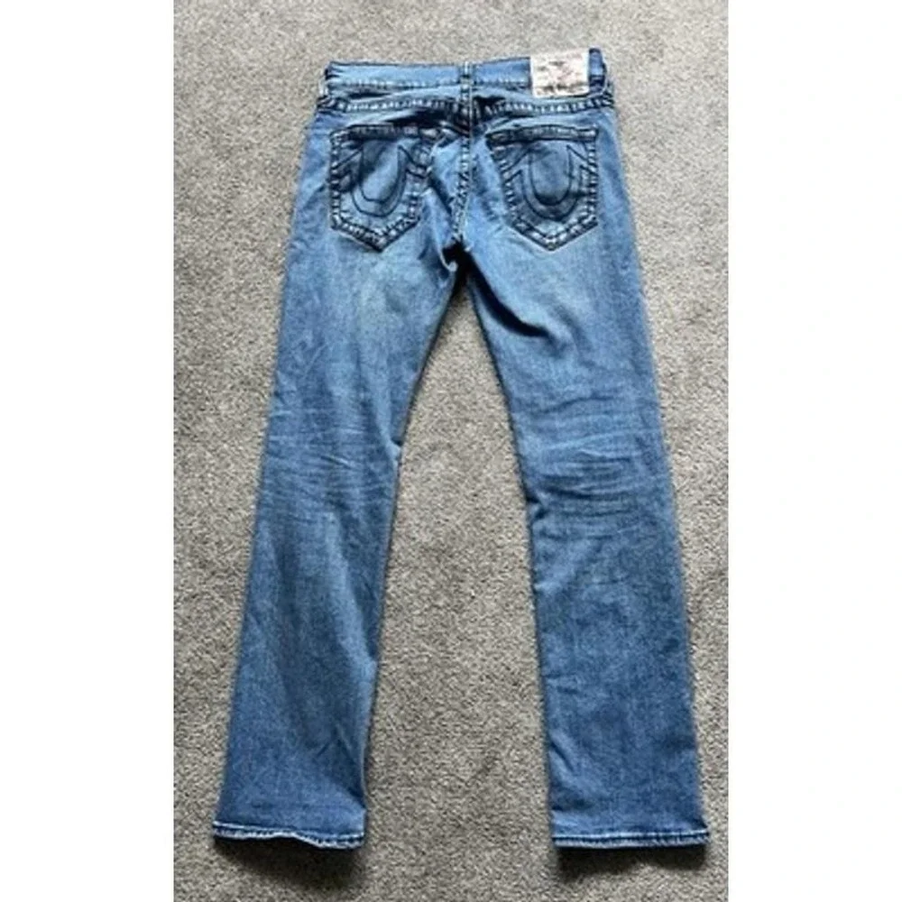 True Religion Ricky Relaxed Straight Jeans Mens 31 Blue Denim Distressed